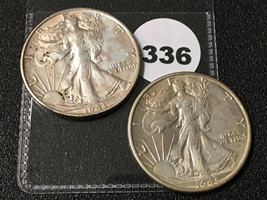 (2) 1943-S Walking Liberty Half Dollars