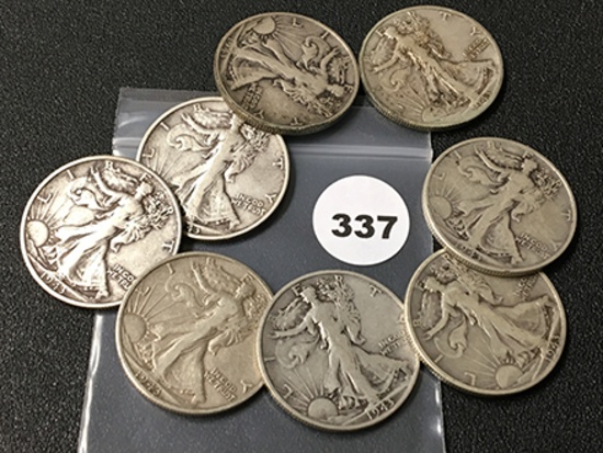 (8) 1943-S Walking Liberty Half  Dollars, Mixed Mints