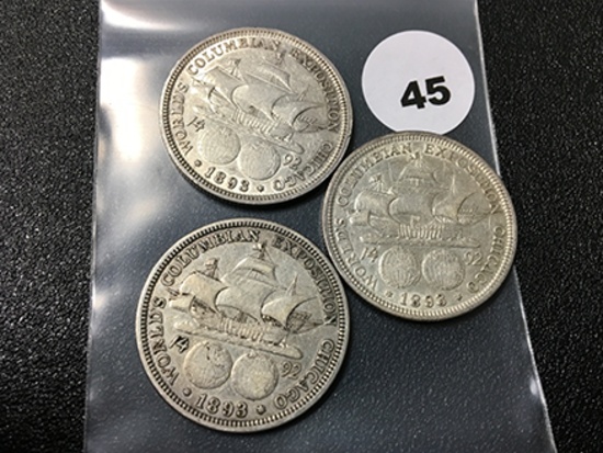(3) 1893 Columbian Expo. Comm Half Dollars