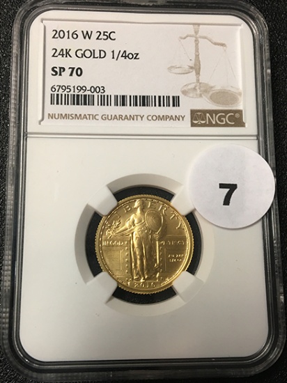 2016-W 25C Gold Standing Quarter NGC SP70 24k 1/4 oz.
