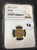 1851-O $2.5 Gold Liberty NGC AU55