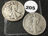 (2) 1928-S Walking Liberty Half Dollars