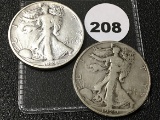 (2) 1929-S Walking Liberty Half Dollars