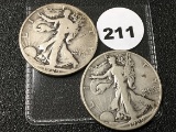 (2) 1929-D Walking Liberty Half Dollars