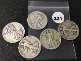 (5) 1934- P & D Walking Liberty Half Dollars