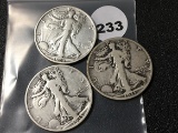 (3) 1935-S Walking Liberty Half Dollars