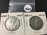 (2) 1936-S Walking Liberty Half Dollars