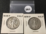 (2) 1938 Walking Liberty Half Dollars