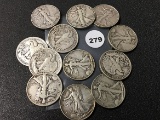 (12) 1939 Walking Liberty Half Dollars, Mixed Mint