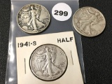(2) 1941, 41-S Walking Liberty Half Dollars