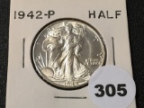 1942 Walking Liberty Half, BU