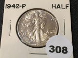 1942 Walking Liberty Half, UNC, Toned