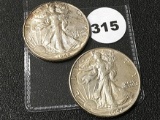 (2) 1942 Walking Liberty Half Dollars