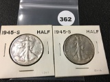 (2) 1945-S Walking Liberty Half, Dollars
