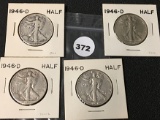 (4) 1946-D Walking Liberty Half Dollars