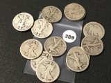 (13) Walking Liberty Half Dollars, Well Circulated