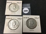 (3) 1949 Franklin Half Dollars