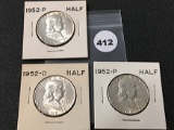 (3) 1952 Franklin Half Dollars