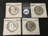 (3) 1958, 58-D Franklin Half, AU-UNC