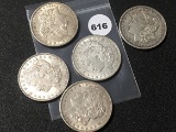 5 X $ 1921-D Morgan Dollars