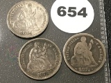 1874, 75, 76 Seated Dimes