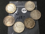 6 X $ 1922 Peace Dollars