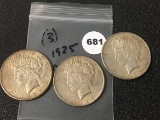 3 X $ 1925 Peace Dollars