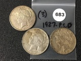 3 X $ 1927 P, D, S Peace Dollars