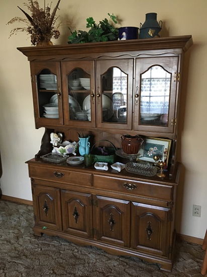 Wooden China Hutch & Various Glassware, China & Misc.