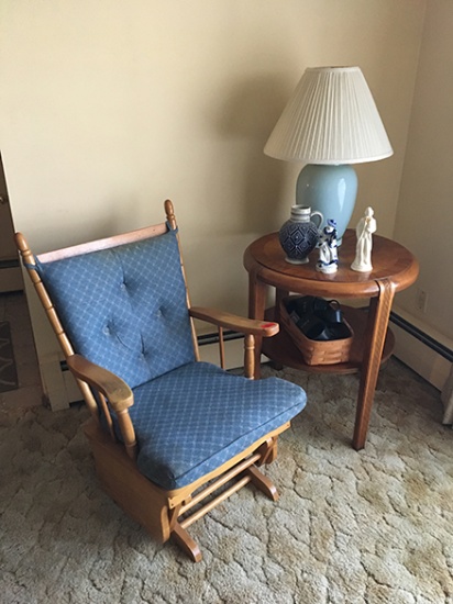Nice Oval Lamp Table, Glidder Rocker, Lamp & Misc.