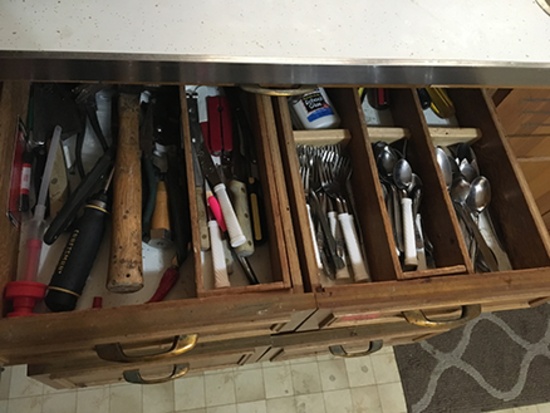 Tools, Silverware, Hand Mixer & Misc. in Drawers