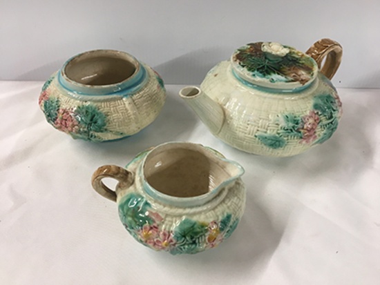 3 pc. Majelica, 1 pc. Missing Lid