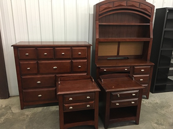 4 pc. 50 in. Chest, 44 in. Desk and 2 Side Stands (One Side Stand is Damaged)