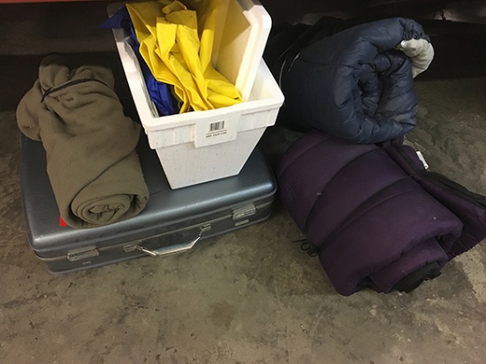 Sleeping Bags, Suit Case, Rain Gear
