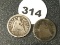 1851-O, 53 Seated Half Dimes, Bent