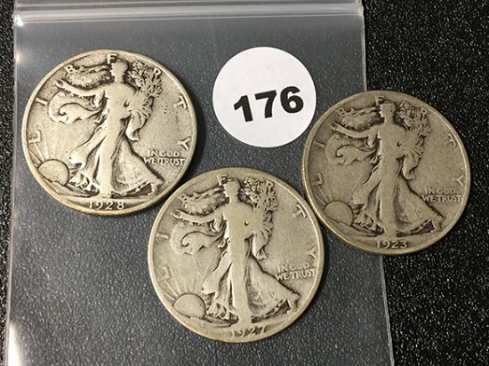 1923-S, 27-S, 28-S Walking Liberty Half Dollars