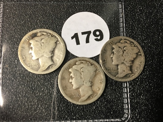 1919, 19-D, 19-S Mercury Dimes