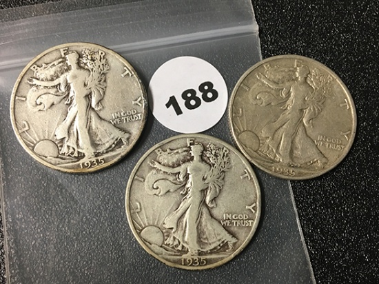 1935, 35-D, 35-S Walking Liberty Half Dollars