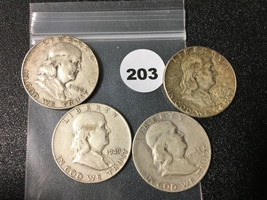 1949, 52-D, 51-S, 63 Franklin Half Dollars