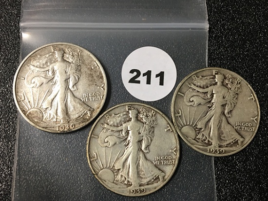 1939, 39-D, 39-S Walking Liberty Half Dollars