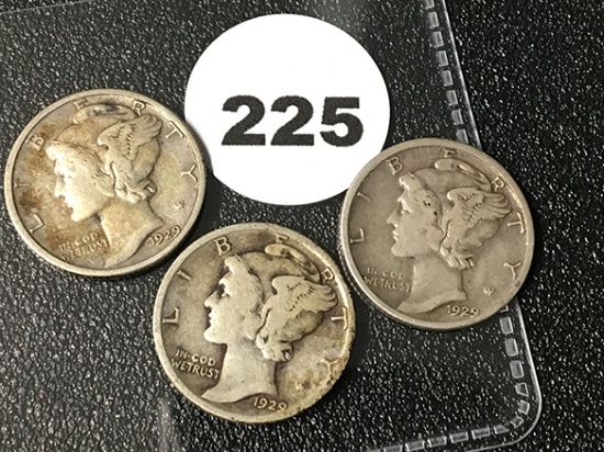 1929, 29-D, 29-S Mercury Dimes