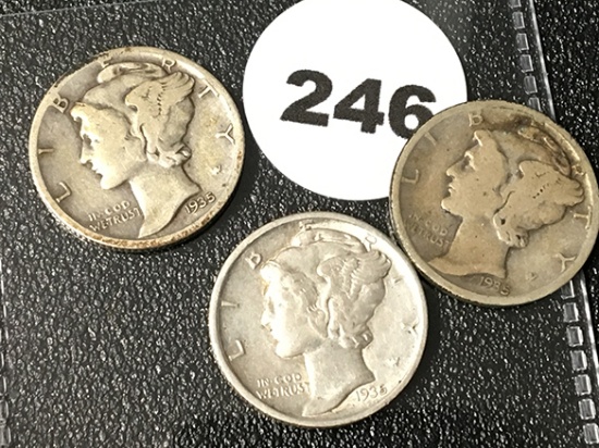 1935, 35-D, 35-S Mercury Dimes