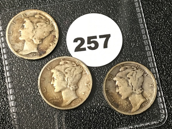 1937, 37-D, 37-S Mercury Dimes