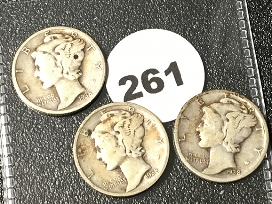 1938, 38-D, 38-S Mercury Dimes