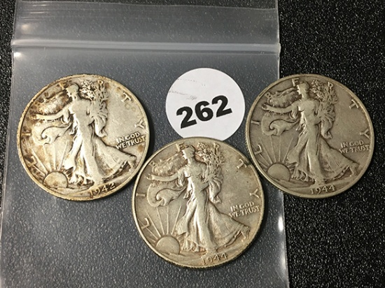 1942-S, 44, 44-S Standing Liberty Half Dollars