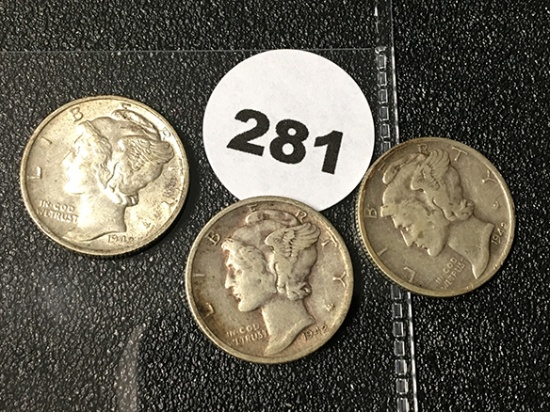 1942, 42-D, 42-S Mercury Dimes
