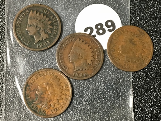 1888, 89, 90, 91 Indian Cents