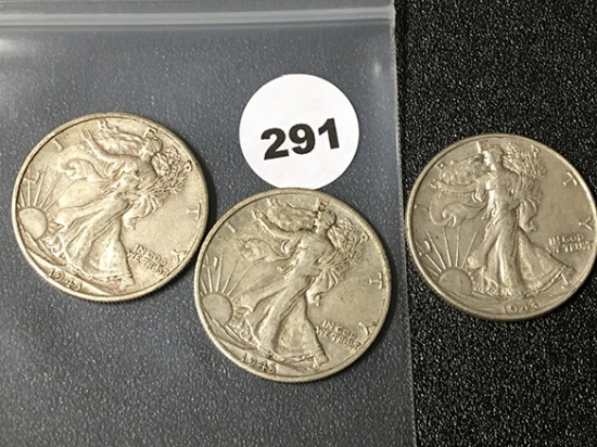 1943, 43-D, 43-S Walking Liberty Half Dollars