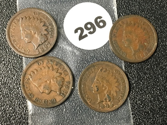 1896, 97, 98, 99 Indian Cents