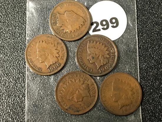 1900, 01, 02, 03, 04 Indian Cents